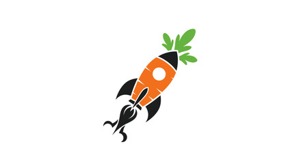 Creative carrot rocket launching into space illustration.