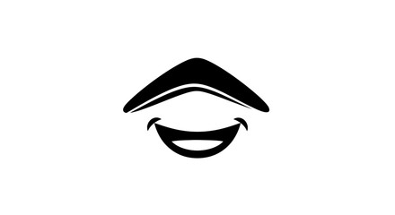 Minimalist graphic symbol representing a joyful smiling face with expressive eyes.