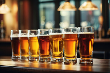 Luxurious Close-up of beer glasses on the counter
