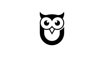 Modern minimalist black and white owl icon representing wisdom and knowledge.