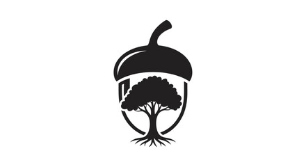 Acorn logo with tree and roots symbolizing growth and nature.