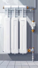 Illustration of a white radiator on a tiled wall
