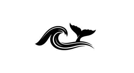 Minimalist graphic icon of a whale fluke and a curling sea wave.