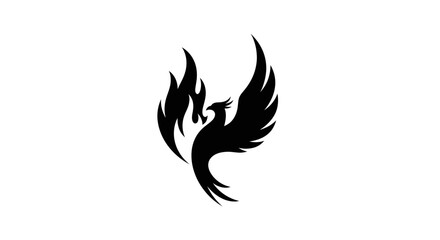 Mythical phoenix bird rising from flames silhouette graphic design.
