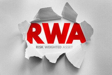 RWA (Risk Weighted Asset) acronym exposed behind torn paper. Ideal for illustrating banking...