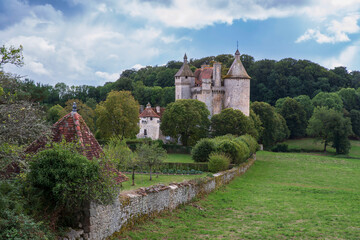 Fototapeta premium Exterior architecture of the Château de Villemonteix in the town of Saint Pradoux les Cardes in La Creuse, France