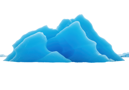 Isolated cold blue ice formation, block of glacial iceberg, ice cube or pack
