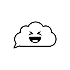 Happy cartoon man head smiling with a speech bubble symbol