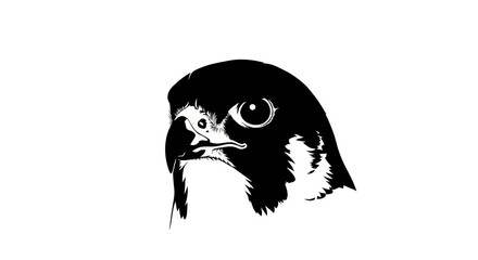 Intense Gaze of a Falcon Head in Black and White.