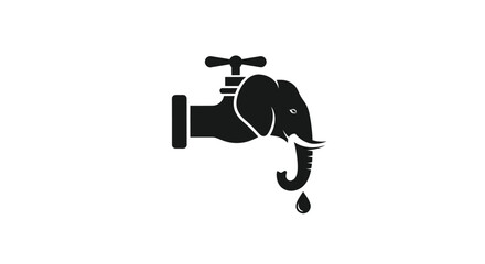 Elephant Head Faucet Dripping Water Silhouette.