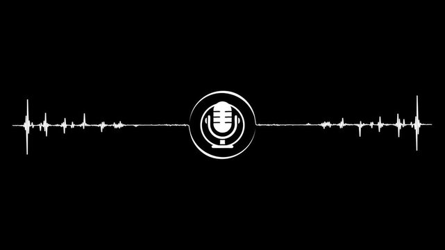 Voice recording podcast mic microphone button icon animation on black background.