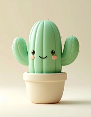 Kawaii Cute Cactus in Pot with Smiling Face