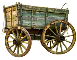 Obraz premium Antique wooden wagon, weathered green and brown