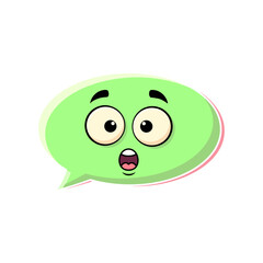 Green smiling chat bubble cartoon vector icon with happy face illustration