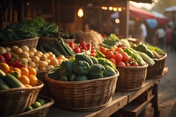 AI generated farm fresh produce displayed in bamboo basket