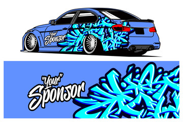 decal car racing abstrak cyan dan blue vektor 