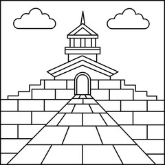 Mosaic Rooftop Path Coloring Page, Decorative Urban Architecture Illustration