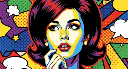 Naklejka premium Pop Art Woman Retro Style Colorful Portrait.