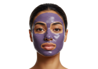 Isolated woman with lavender facial mask beauty treatment for perfect skin care hygiene