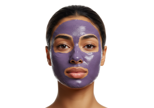 Isolated woman with lavender facial mask beauty treatment for perfect skin care hygiene