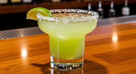 Refreshing Lime Margarita Cocktail on Wooden Bar.
