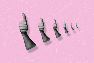 Modern art collage hand raising thumb up.	
