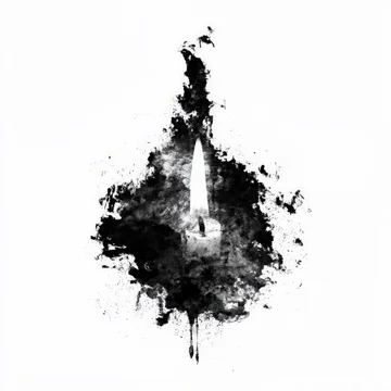 Grunge Black Candle Flame Texture on White Background.