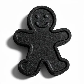 Minimalist Black Gingerbread Man with a Smile on White.