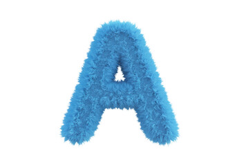 Isolated Blue Fluffy Letter A Sign, Furry Alphabet Design, Cute Playful Mascot Symbol
