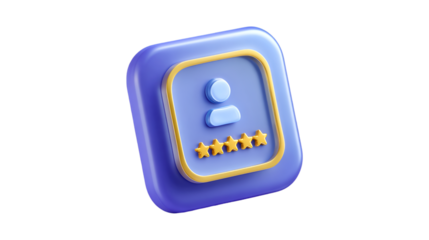 Five Star User Profile Review Icon Gold and Blue 3D