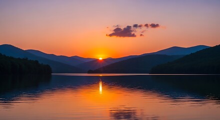 Serene Lake Placid Sunset Reflecting on Calm Waters.