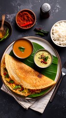 Indian breakfast platter with spices and rice