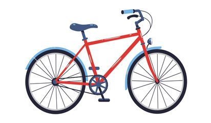 Red bicycle transportation object with wheels frame and handlebars for cycling and recreation activity isolated on white background