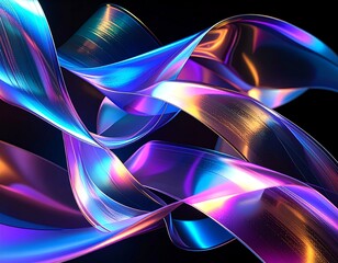 Abstract iridescent flowing ribbons with vibrant colors.