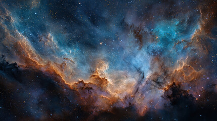 Vast cosmic nebula swirling with vibrant colors and stars illuminated against deep space backdrop creating a stunning celestial panorama filled with mystery and beauty.