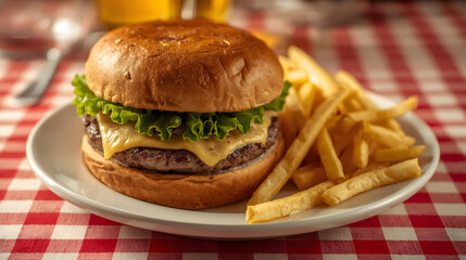 hamburger with french fries