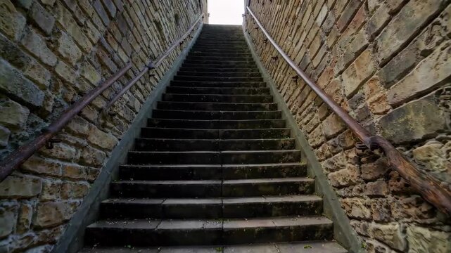 Stone staircase with sconce scene The upward path of the ancient stone steps