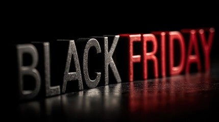 Black Friday sale signs with bold letters in red and black on a dark background