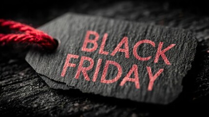 Black Friday sale tag on rustic wooden background showcasing shopping season spirit
