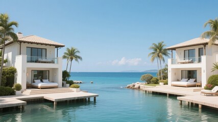 Obraz premium Luxury oceanfront villas with private pools and decks overlooking the sea