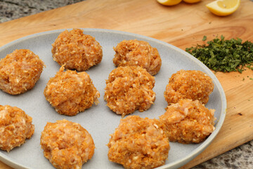 Plate of Raw Chicken Kofta Ready for Cooking