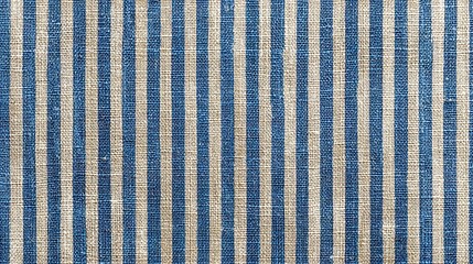 Textile surface with vertical blue and beige stripe pattern fabric texture background for design