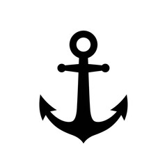 Classic nautical anchor silhouette symbol maritime marine sea voyage icon isolated on white background