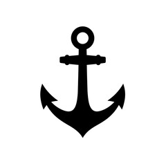 Classic black anchor silhouette maritime symbol nautical design element for marine themes isolated on white background