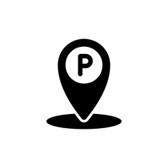 Parking location icon. Map pin with letter P symbol