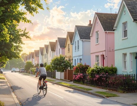 Colorful Residential Street at Sunset