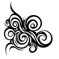 Abstract swirling black ink design flowing curves dynamic artistic element for graphic projects isolated on white background