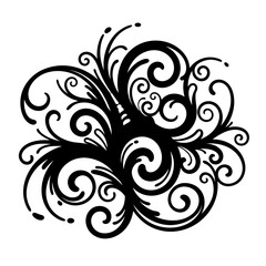 Ornate black swirl flourish design decorative element for creative projects and artistic applications isolated on white background