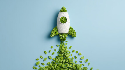 Leaf rocket eco rocket basil minimal blue background
