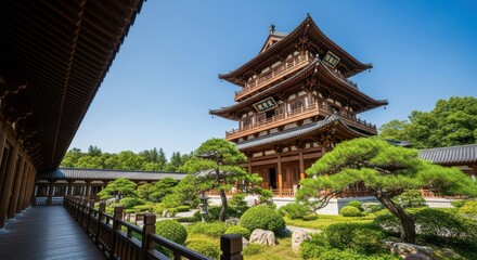 Fototapeta premium Serene Chinese Garden with Traditional Pagoda Architecture